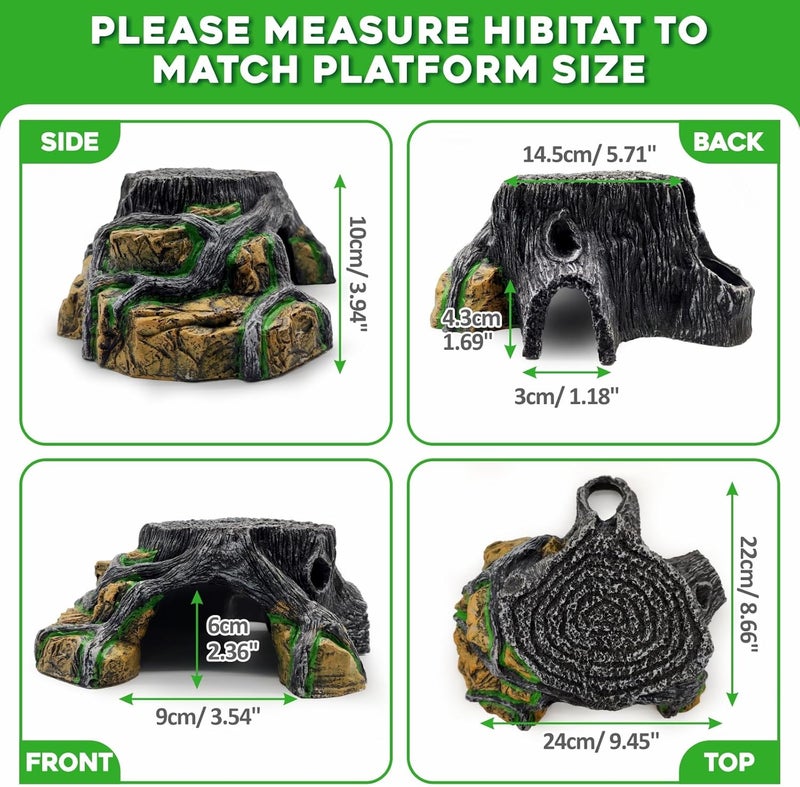 GOZILLA Reptile Cave for Terrarium,Reptile Humid Hide Basking Platform,Resin Root Decor for Frog,Bearded Dragon and Leopard Gecko.(Black-L) - Image 2